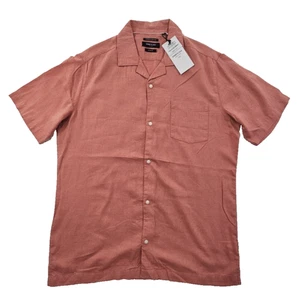 NUOVO Kenneth Cole camicia manica corta misto lino uomo piccolo rosso anguria nuovo con etichetta - Foto 1 di 16