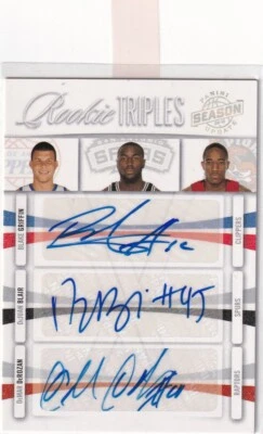 Panini No. 3 Demar DeRozan Blake Griffin DuJuan Blair Triple Auto 23/25 SSP - Image 1 of 2