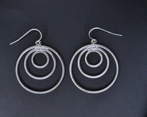 Silver Hoops Earrings For Women Multi Circle Dangling Earrings Handmade Earrings - Picture 1 of 4
