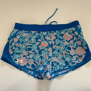Under Armour Girl XL 18 Shorts Running Youth Fly By Blue Printed New - Picture 1 of 5