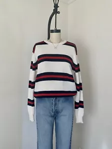 Brandy Melville White Navy Red Striped 100% Cotton Bernadette Sweater NWT SZ S - Picture 1 of 7