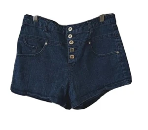 No Boundaries Shorts Womens Junior 13 Button Fly Pockets Blue Denim Stretch - Picture 1 of 8