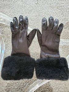 Women’s Vintage Anne Klein by ARIS Black Leather Winter Gloves W/Faux Fur Size 8 - Picture 1 of 6
