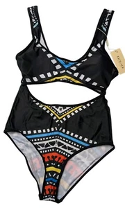 Women's Cutout 1 Piece Swimsuit Tribal Monokini Hollow Out Keyhole Size L NWT - Picture 1 of 5
