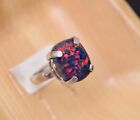 Natural Black Fire Opal 925 Sterling Silver Ring Cushion Wedding engagement Ring