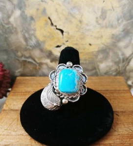 Vintage Navajo Indianer Stil Türkis Seil Feder Ring Gr. 5,5 Neusilber - Bild 1 von 7