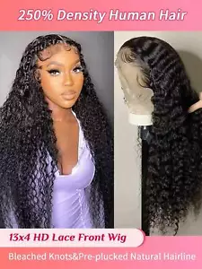 13x4 Water Wave Lace Wig - 250% Density Human Hair Pre-Plucked HD Lace - Picture 1 of 18