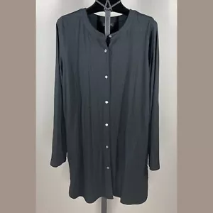 NEW J Jill Shirt Womens Medium black button up casual preppy classic tunic long - Picture 1 of 10