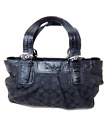 COACH M0951-F13742 Black Monogram Canvas Black Leather Medium Baguette Bag Purse