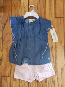 Roxy Girl 2 Piece Denim Tunic Top Pink Short Set - Picture 1 of 7