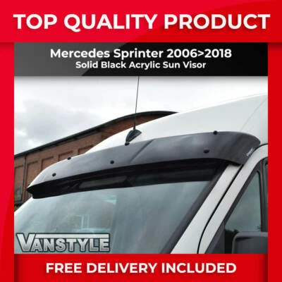 FITS MERCEDES SPRINTER 06>18 BLACK ACRYLIC SUNVISOR SUN VISOR WIND DEFLECTOR