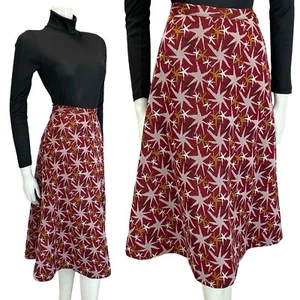 VTG 60S 70S RED WHITE BLACK YELLOW STAR FIREWORK A LINE MIDI SKIRT XS 6 - Picture 1 of 8