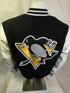 Chaqueta de lana reversible de los pingüinos de Pittsburgh de la NHL mangas de PVC logotipos bordados - Imagen 1 de 12