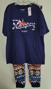 Old Navy Girls SIZE 8 Christmas Tee Lounge Pants Set ON THE NAUGHTY LIST #42223 - Picture 1 of 4