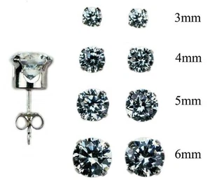 925 Sterling Silver Round Stud Set of 4 Earrings (3mm, 4mm, 5mm, and 6mm) - Picture 1 of 2