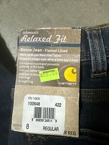 Carhartt Womens Dark Wash Boone Flannel Lined Relaxed Jeans Size 8 Regular