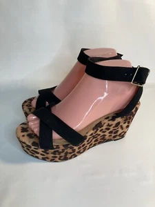 Torrid Womens leopard criss cross platform wedge heel sandals 7WW - Picture 1 of 7