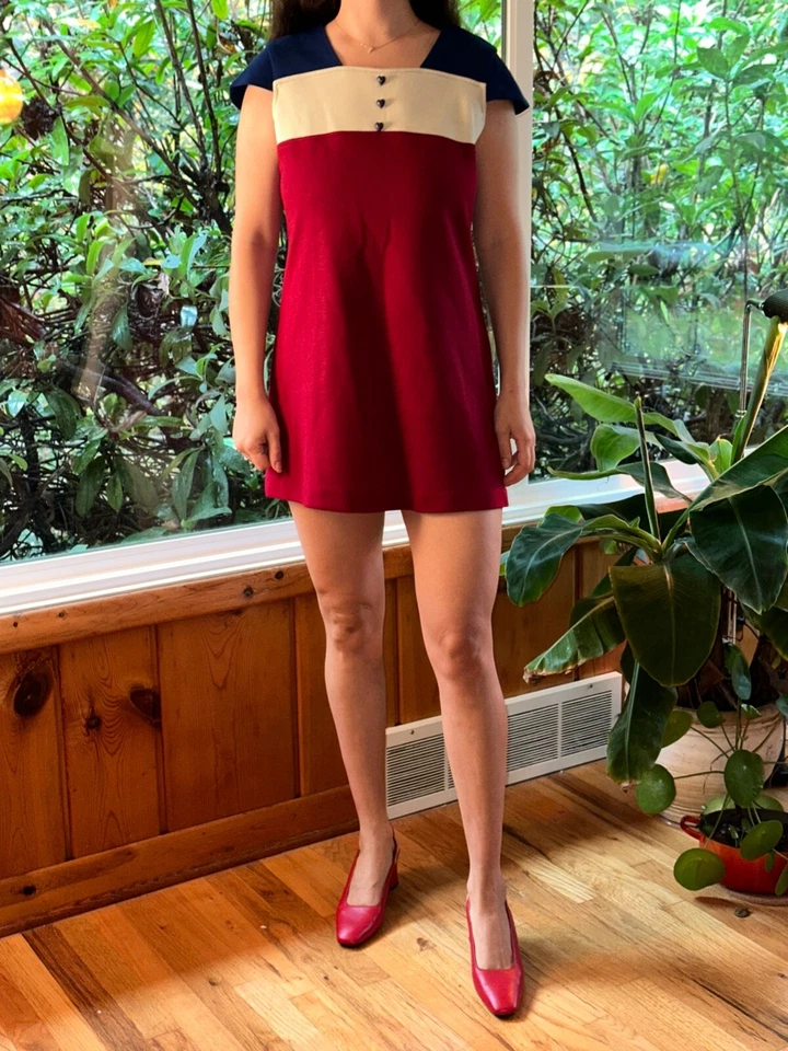 Vintage 60s Sears JR BAZAAR Flag Hearts Prairie Dress Cottagecore Victorian 15 - Image 1 of 4