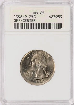 1996-P Washington Quarter Struck Off Center Mint Error ANACS MS-65 OH - Image 1 of 4