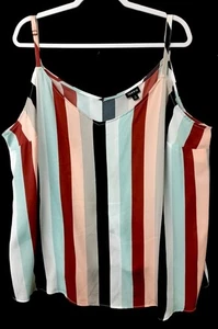 Torrid 4 , 4X cami top pink green striped v neck sheer sleeveless - Picture 1 of 5