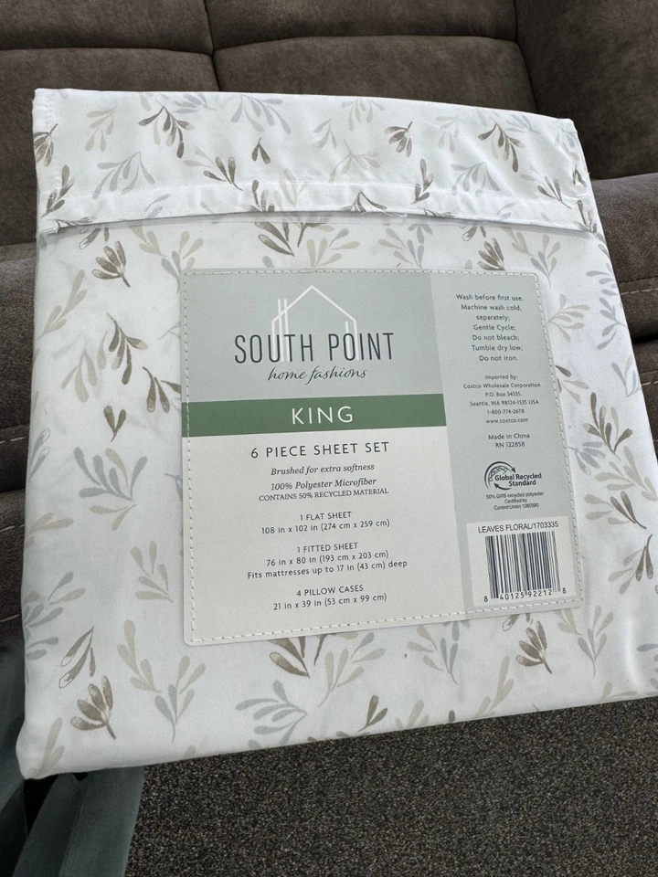 Juego de sábanas South Point Home Fashions microfibra KING 6 piezas floral blanco. Foto 1 de 1