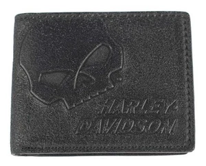 Harley-Davidson Men's Skull Graphite Leather Billfold w/ Flip Out UN4627L-GRYBLK - Picture 1 of 3