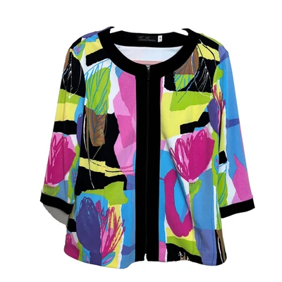 Chaqueta de Viaje Elegancia Colorida Arte para Usar Tulipán Geométrica Cremallera Cremallera Talla Pequeña Foto 1 de 4