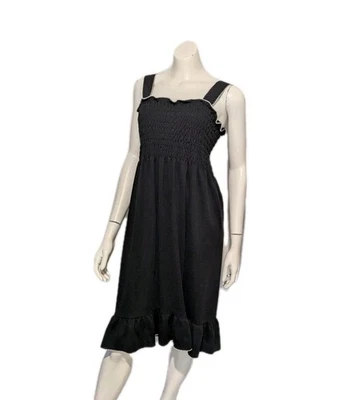 Vintage Años 80 Negro Calado Corpiño Correa Ancha Volantes Solero Cremallera Trasera Poli Tejido Foto 1 de 4