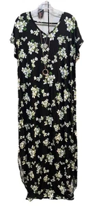 NWT LuLaRoe Large Black White Gray Green Dainty Floral Long Macy Maxi Dress - Picture 1 of 9
