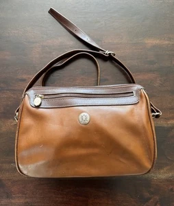 Vintage LIz Claiborne Brown Caramel Leather Purse Crossbody Bag Preppy 90's 80's - Picture 1 of 21