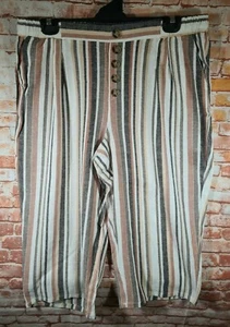 Nuevo con etiquetas Pantalón de lino a rayas múltiples detalle de botones recortados Rockmans talla 18 PVP $59,99 - Imagen 1 de 3