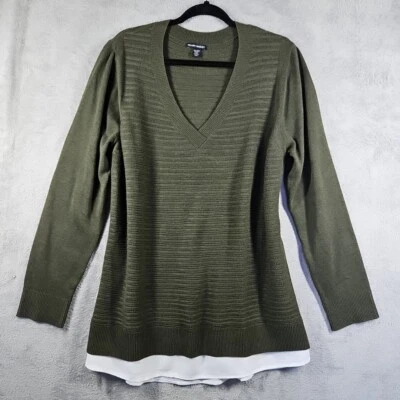 Suéter túnica Hilary Radley verde bosque oscuro acanalado cuello en V gasa dobladillo talla XXL  Foto 1 de 4