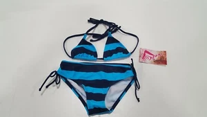 Kanu Surf Girls' Alexa Beach 2-Piece Bikini Swimsuit, Blue/Black Stripe, Sz 8 - Picture 1 of 1