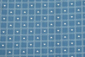 SPRINGMAID Fabric 100% Cotton YARDAGE White Checkered Hearts on Blue - Picture 1 of 4