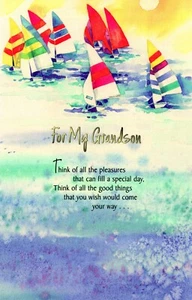 Happy BIRTHDAY Card FOR GRANDSON, Sailboat Sunset by Gallant Greetings +Envelope - Picture 1 of 4