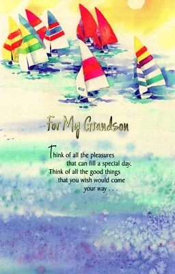 Happy BIRTHDAY Card FOR GRANDSON, Sailboat Sunset by Gallant Greetings +Envelope