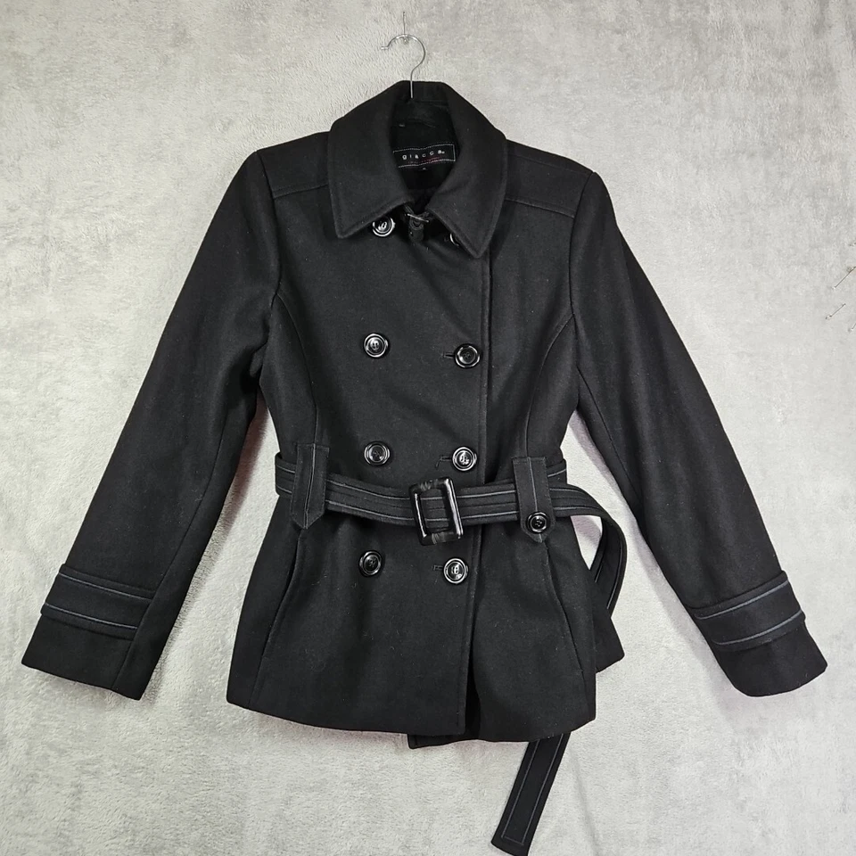 Abrigo para mujer Giacca mezcla de lana con cinturón guisante negro talla mediana  Foto 1 de 4