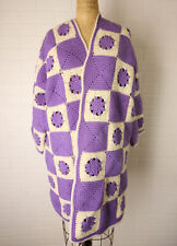 Vtg Handmade Crochet Granny Square Cardigan Sweater Duster Womens OS Floral
