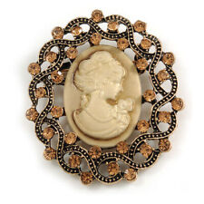 Victorian Inspired Topaz Crystal Beige Cameo Brooch