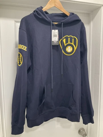 Pro Standard Milwaukee Brewers Mens Navy Blue Hoodie Size Large NWT Cover