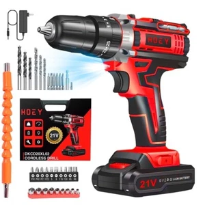 Taladro atornillador eléctrico Hoey 21V mandril sin llave destornillador inalámbrico rojo - Imagen 1 de 9