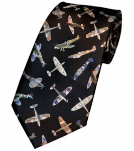 THE TIE STUDIO - Avión Spitfires - Aviones del Ejército de la RAF en Corbata Novedad Negra para Hombre  - Imagen 1 de 2