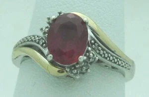 BEAUTIFUL ESTATE 1.2 CT OVAL RUBY STERLING SILVER & 10K GOLD ACCENT RING, 6.75 - Picture 1 of 8