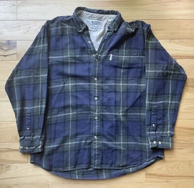 Camisa de franela Columbia Sportswear años 90 manga larga verde/azul a cuadros para hombre XXL Foto 1 de 4