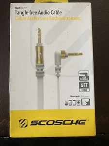 SCOSCHE FLATOUT TANGLE-FREE AUDIO CABLE 6FT WHITE NEW 3.5mm NIB - Picture 1 of 2
