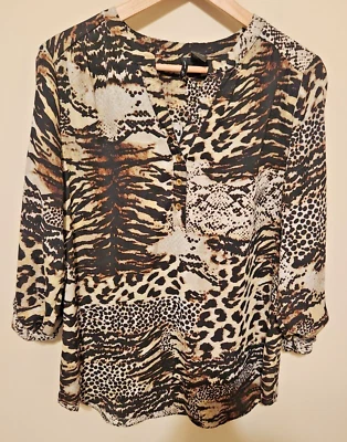 Blusa Top New Directions Serpiente Leopardo Estampado Animal Talla Mediana Manga 3/4 Foto 1 de 4