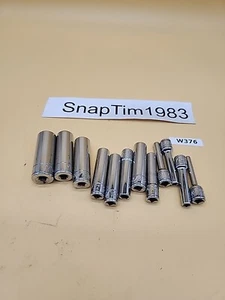 SK Hand Tools 41918- 41904. 1/4" Dr. 1/2” & 9/16" 6pt Deep Chrome Socket USA 12p - Foto 1 di 6