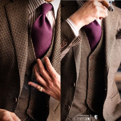 Trajes de gallo para hombre 3 piezas clásico de negocios formal invierno marrón chaqueta blazer Foto 1 de 4