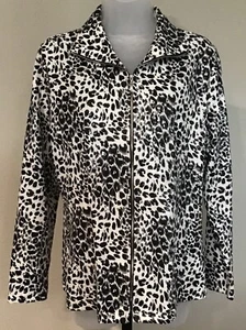 Exclusively Misook White Leopard Clear Paillette Sequin Zip Shirt Jacket Small - Picture 1 of 3