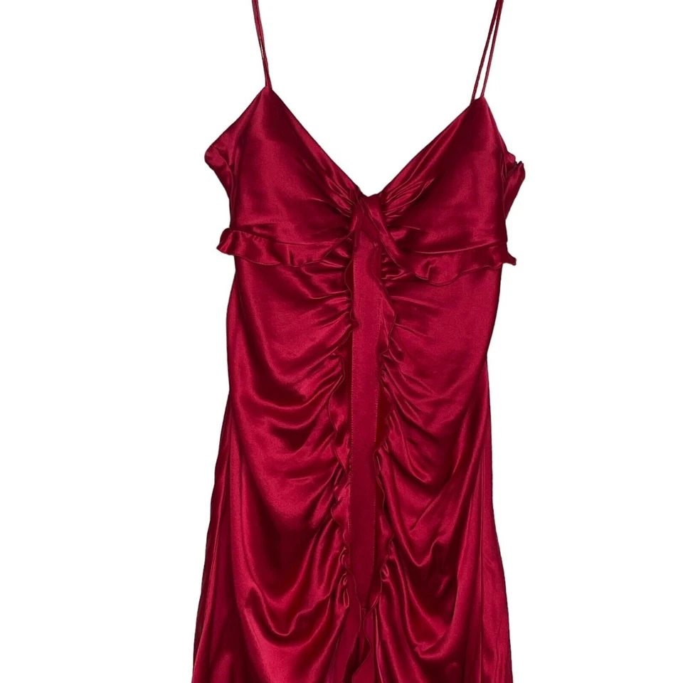 Dina Bar-El 100% Silk Red Ruffled Dress A-line Spaghetti Strap Side Zip Medium - Image 1 of 4
